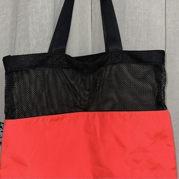 PINK Black Neon Coral Pink Canvas Mesh Tote Bag - Picture 4 of 8